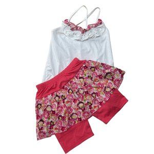 Mud kingdom pink floral skort tank set Girls size 150 (fits like a medium) 1392